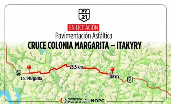 Ofertas para la pavimentación del tramo Colonia Margarita – Itakyry