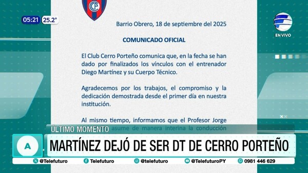 Diego Martínez dejó de ser DT de Cerro Porteño