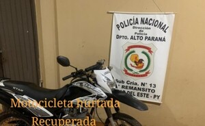Recuperan motocicleta hurtada mediante GPS
