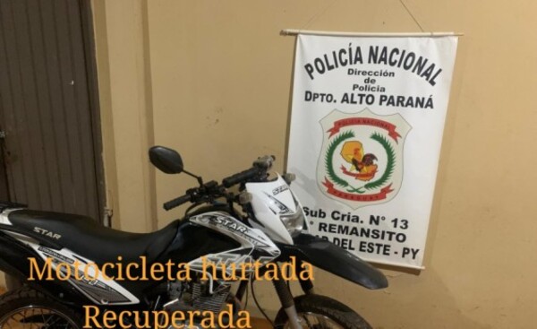 Recuperan motocicleta hurtada mediante GPS