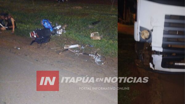 CHOQUE ENTRE CAMIÓN Y MOTOCICLETA DEJA UN JOVEN FALLECIDO