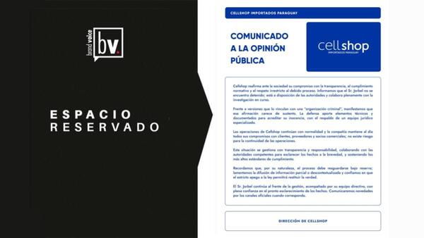 Espacio reservado: Cellshop Importados Paraguay - Comunicado a la opinión pública
