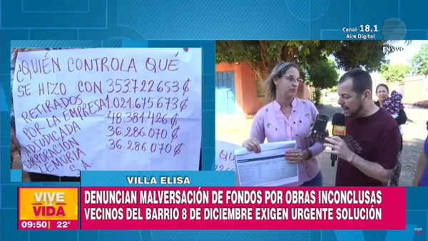 Villa Elisa: Vecinos denuncian malversación de fondos por obras inconclusas