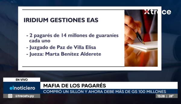 Mafia de los pagarés: compró un sillón y debe más de 100 millones de guaraníes - trece