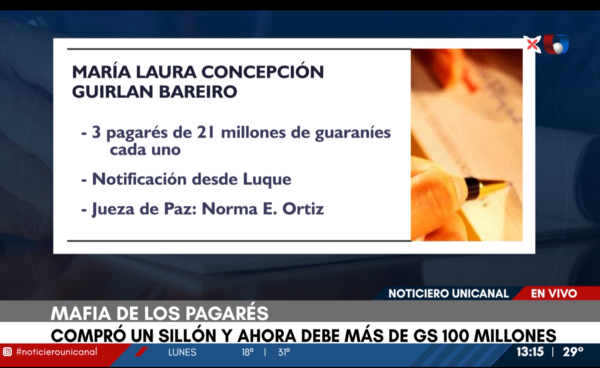 Mafia de los pagarés: docente debe pagar más de 100 millones por la compra de un sillón | Unicanal