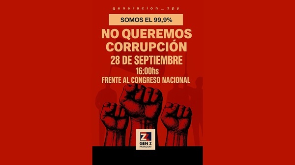 Jóvenes de la “Gen Z Paraguay” marchan contra la corrupción