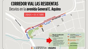 MOPC anuncia que desde el sábado se aplicarán desvíos en la avenida General E. Aquino en Luque