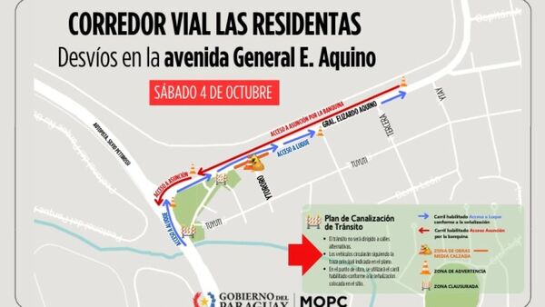 Habrá desvíos en General Aquino por instalación de alcantarillas del Corredor Las Residentas