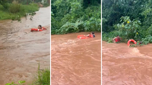 Video: Bombero evita que arroyo en Capiatá arrastre a una mujer