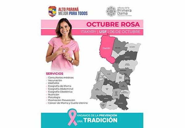 Gobernación de Alto Paraná refuerza campaña «Octubre Rosa» en Itakyry con jornada de salud integral | DIARIO PRIMERA PLANA