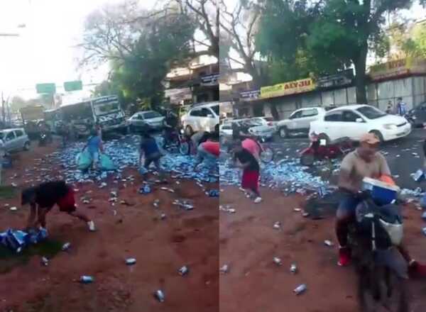 Camión cervecero volcó en plena exruta 1 y desató una ola de saqueos