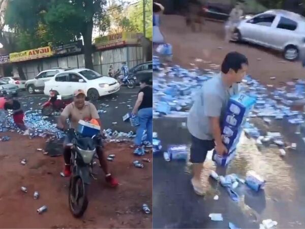 Popular / (VIDEO). Vuelca un camión repleto de birra y el rollete corrió a hurtar la merca