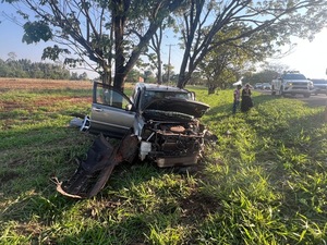 Reventón causó pérdida de control y vehículo terminó contra un árbol