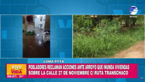 Loma Pytã: Vecinos reclaman acción municipal ante arroyo contaminado que inunda viviendas