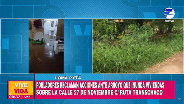Loma Pytã: Vecinos reclaman acción municipal ante arroyo contaminado que inunda viviendas