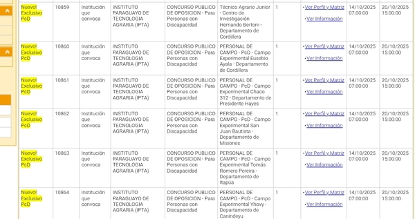 Nuevos concursos públicos con más de 15 vacancias: oportunidades en el MADES, DINAPI, CONACYT e IPTA (con cupos exclusivos para PcD) » San Lorenzo PY