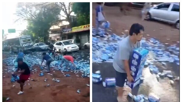 Camión echó packs de ceecitas y aprovecharon