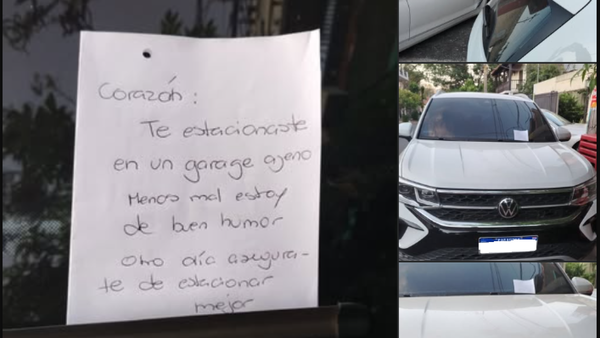 "Corazón": El tierno mensaje que dejó dueño de casa a automovilista que estacionó frente a su garaje