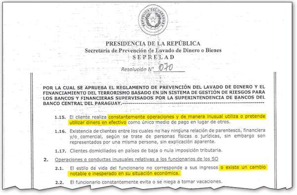 Pagos constantes en efectivo son señales de alerta según las normativas antilavado - Política - ABC Color