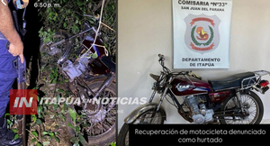 RECUPERAN MOTOCICLETA HURTADA DE UNA VIVIENDA Y APREHENDEN A UN JOVEN