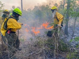 Bomberos forestales combaten fuego en zona fronteriza con Bolivia
