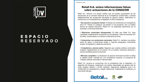 Espacio reservado: Retail S.A. aclara informaciones falsas sobre actuaciones de la CONACOM