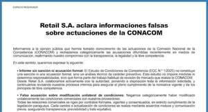 Retail S.A. aclara informaciones falsas sobre actuaciones de la CONACOМ  - Espacio Reservado - ABC Color