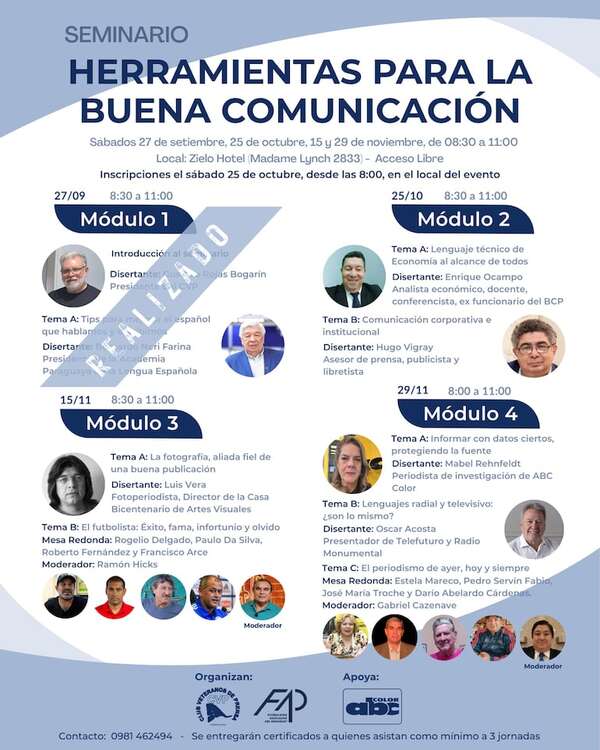 De economía y periodismo institucional se hablará este sábado en el Seminario “Herramientas para la buena Comunicación” - Nacionales - ABC Color