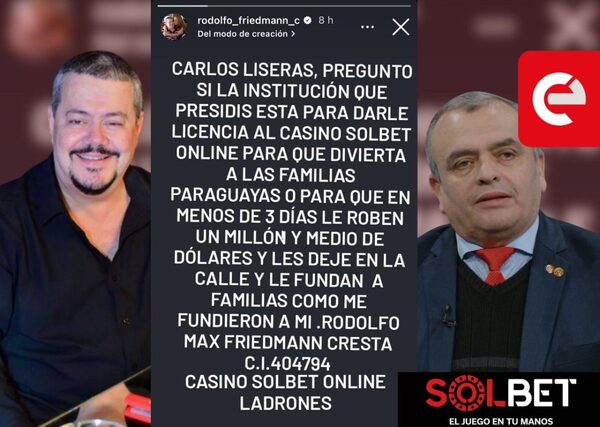 Rodolfo Friedmann denuncia irregularidades en casino online y apunta al titular de Conajzar