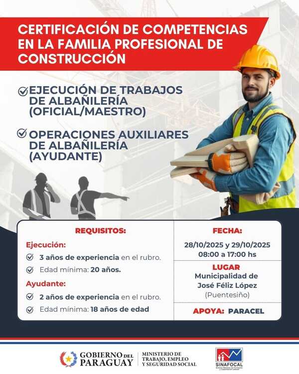 Certificación laboral para albañiles en Puentesiño - Concepción al Día