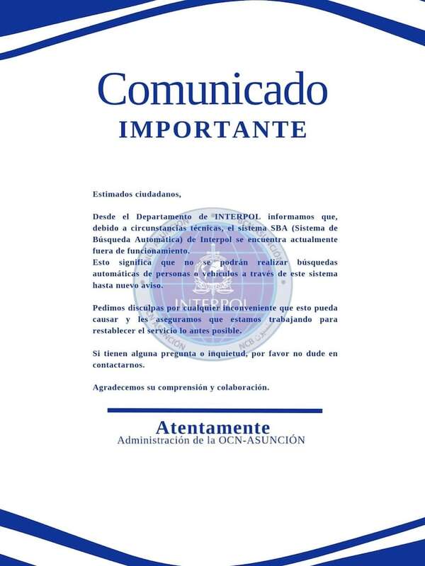 AUDIO: Interpol: cayó sistema de búsqueda automática en Paraguay  - A La Gran 7-30 - ABC Color