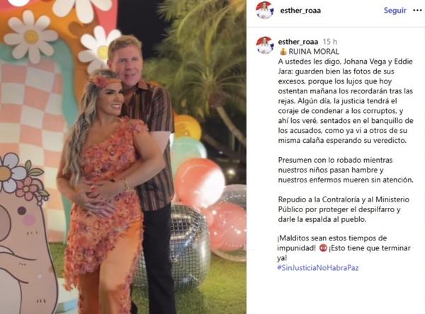 Abogada dice a Eddie Jara y Johana Vega: "Los lujos que hoy ostentan mañana los recordarán tras las rejas"