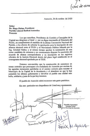 A pesar de la insistencia de Saguier en mantener su candidatura, concejales y comités liberales de Asunción piden cerrar con Soledad Núñez - El Trueno