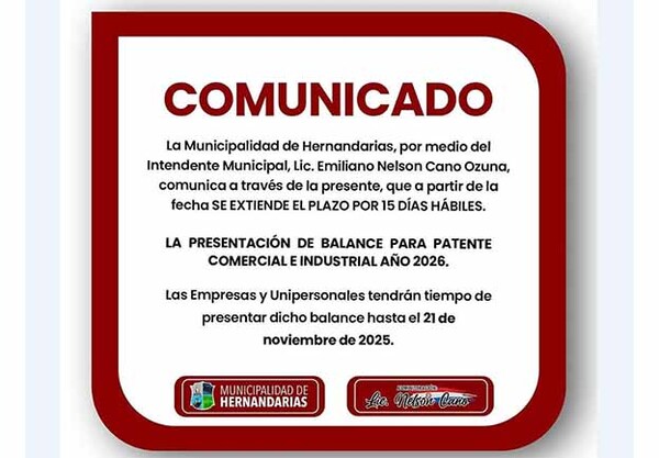 Amplian plazo para presentación de Balance Comercial e Industrial en Hernandarias | DIARIO PRIMERA PLANA
