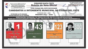 Así será el boletín de voto para elección de intendente de Ciudad del Este