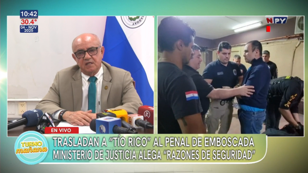 Trasladan a alias “Tío Rico” al penal de Emboscada