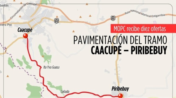 MOPC recibío 10 ofertas para la pavimentación del tramo Caacupé – Piribebuy