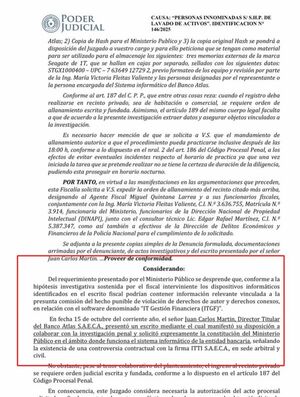 Ésta es la orden de allanamiento al Banco Atlas