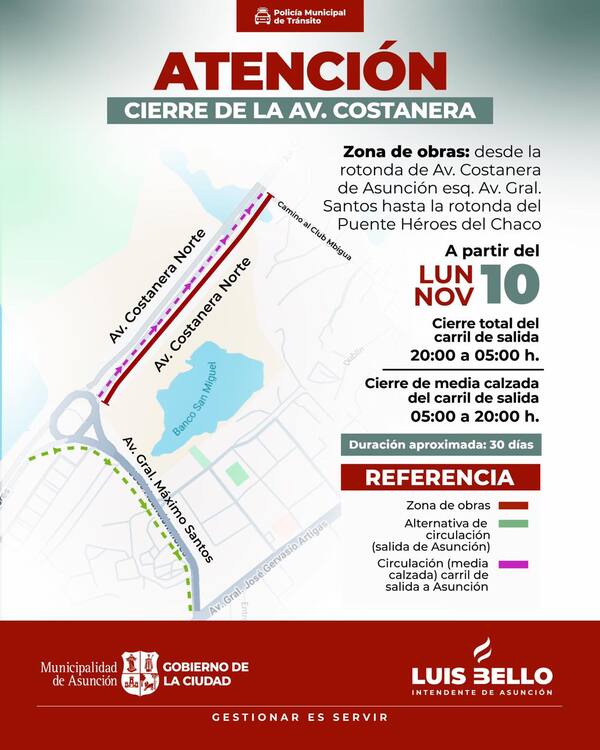 Cerrarán un carril de la Costanera Norte por 30 días