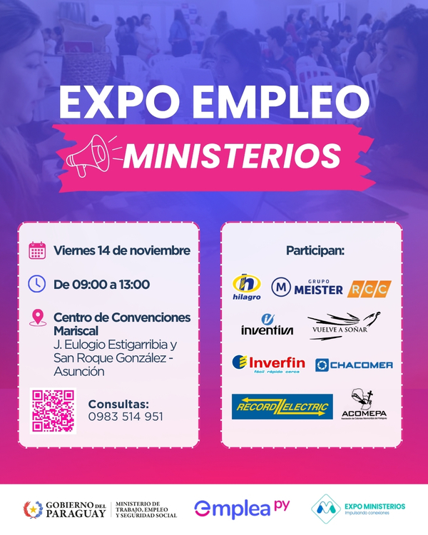 Expo de Empleo Ministerios 2025 ofrecerá más de 500 puestos laborales este 14 de noviembre