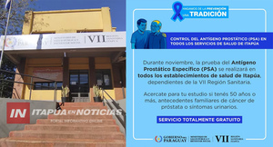 NOVIEMBRE AZUL: TEST GRATUITO DE PSA DISPONIBLE EN SALUD DE ITAPÚA