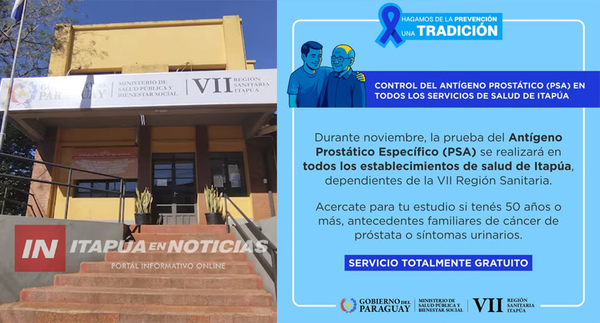NOVIEMBRE AZUL: TEST GRATUITO DE PSA DISPONIBLE EN SALUD DE ITAPÚA