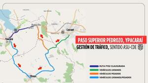 Aplicarán desvíos este domingo en Ypacaraí por obras en la ruta PY02