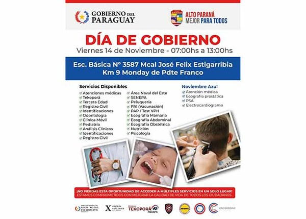 Realizarán mañana Día de Gobierno en Km. 9 Monday de Presidente Franco | DIARIO PRIMERA PLANA