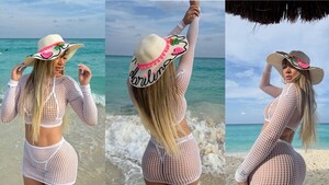 Marilina peló su cuerazo en las playas de Cancún