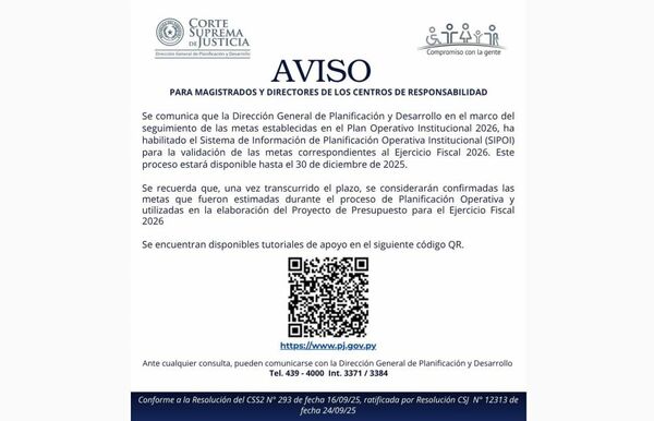 Se habilita validación de las metas correspondientes al Ejercicio Fiscal 2026
