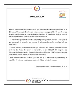 CONAE Desmiente Extensión de Almuerzo en Vacaciones