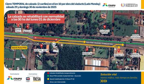 Nuevo cierre temporal de la ruta PY02 en el km 10 de Ciudad del Este - ADN Digital