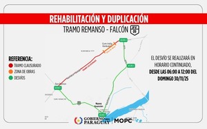 Desvíos y restricciones en Remanso–Falcón este domingo por obras finales en la PY09