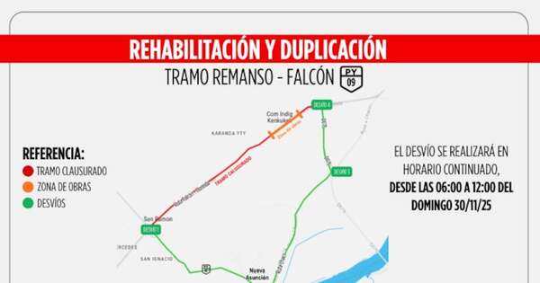 Diario HOY | Prevén desvíos de circulación en Remanso mañana